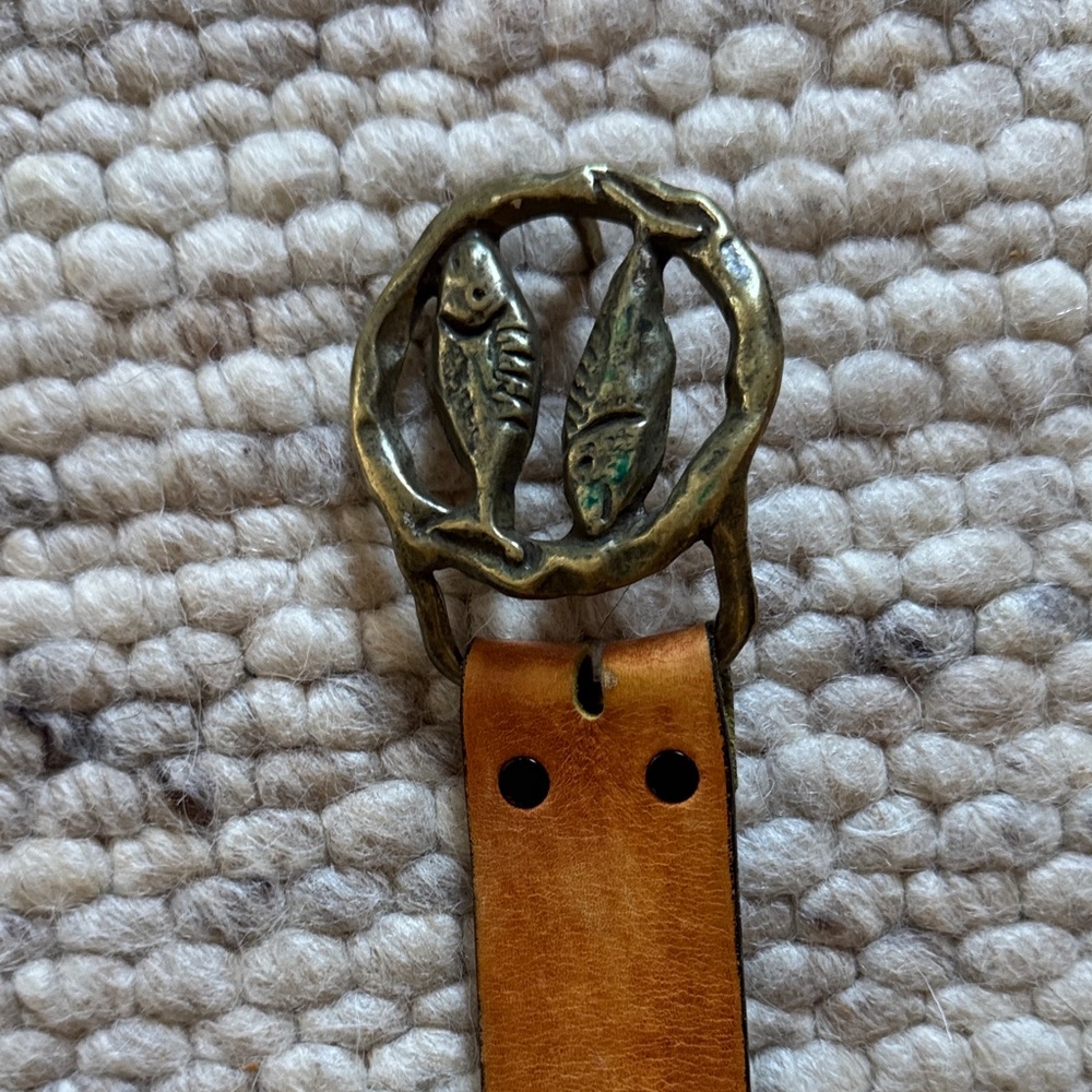 Brown Leather Belt with Fish Buckle